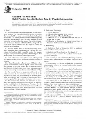 Standard Test Method for Metal Powder Specific Surface Area by Physical Adsorption