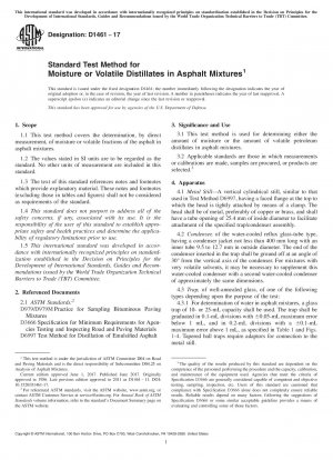 Standard Test Method for Moisture or Volatile Distillates in Asphalt Mixtures