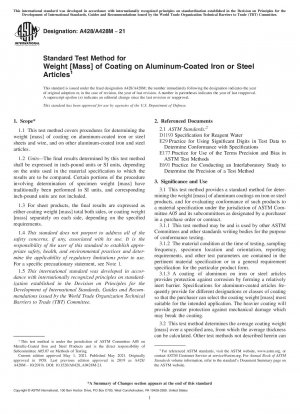 Standard Test Method for Weight [Mass] of Coating on Aluminum-Coated Iron or Steel Articles