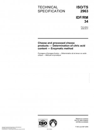 Cheese and processed cheese products - Determination of citric acid content - Enzymatic method