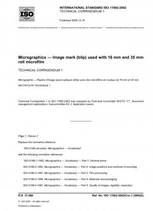Micrographics - Image mark (blip) used with 16 mm and 35 mm roll microfilm; Technical Corrigendum 1