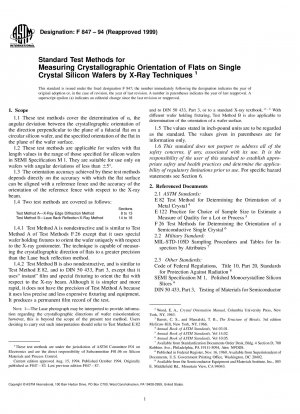 Standard Test Methods for Measuring Crystallographic Orientation of Flats on Single Crystal Silicon Wafers by X-Ray Techniques