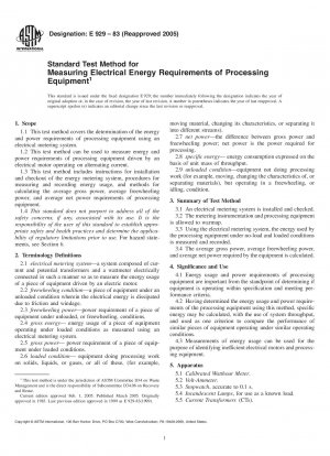 Standard Test Method for Measuring Electrical Energy Requirements of Processing Equipment