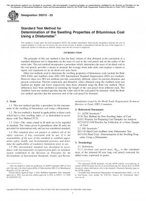 Standard Test Method for Determination of the Swelling Properties of Bituminous Coal Using a Dilatometer