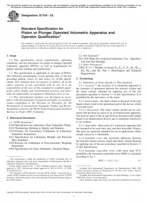 Standard Specification for Piston or Plunger Operated Volumetric Apparatus and Operator Qualification