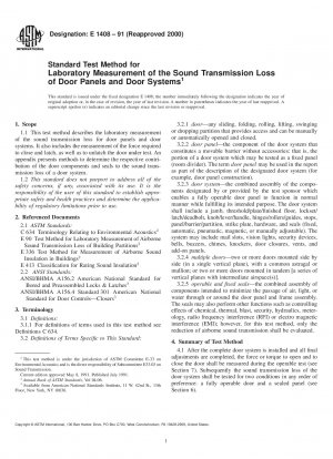 Standard Test Method for Laboratory Measurement of the Sound Transmission Loss of Door Panels and Door Systems 