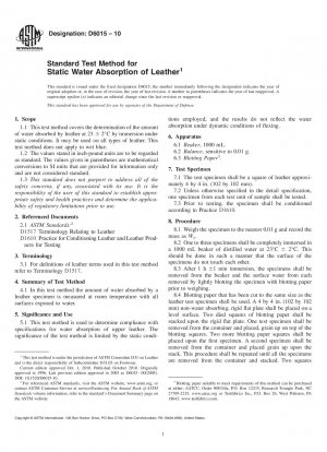 Standard Test Method for Static Water Absorption of Leather