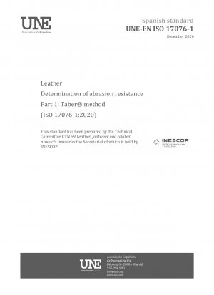 Leather - Determination of abrasion resistance - Part 1: Taber® method (ISO 17076-1:2020)