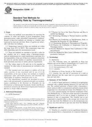 Standard Test Methods for Volatility Rate by Thermogravimetry