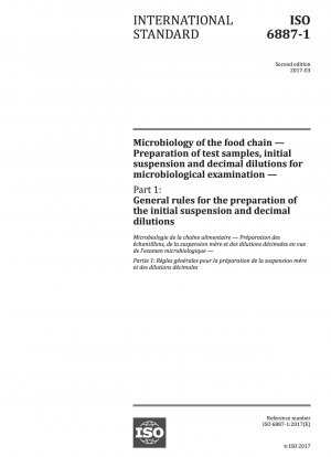 Microbiology of the food chain - Preparation of test samples, initial suspension and decimal dilutions for microbiological examination - Part 1: General rules for the preparation of the initial suspension and decimal dilutions