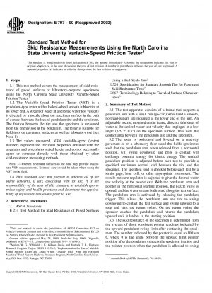 Standard Test Method for Skid Resistance Measurements Using the North Carolina State University Variable-Speed Friction Tester (Withdrawn 2006)