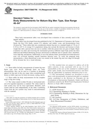 Standard Tables for Body Measurements for Mature Big Men Type, Size Range 46–64