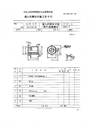 Machine tool fixture parts and components process card screw-in threaded bushing (for common thread)