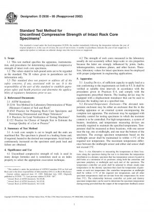 Standard Test Method for Unconfined Compressive Strength of Intact Rock Core Specimens 