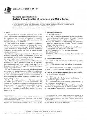 Standard Specification for Surface Discontinuities of Nuts, Inch and Metric Series