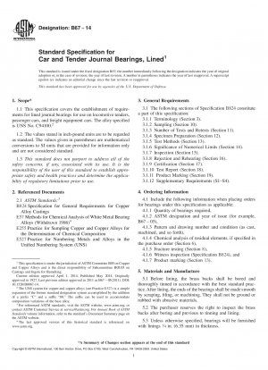 Standard Specification for Car and Tender Journal Bearings, Lined