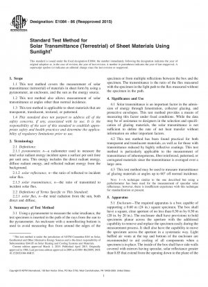 Standard Test Method for  Solar Transmittance (Terrestrial) of Sheet Materials Using  Sunlight