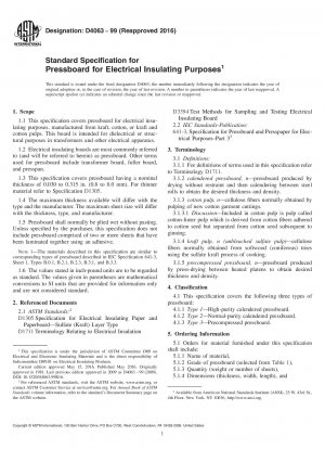 Standard Specification for  Pressboard for Electrical Insulating Purposes