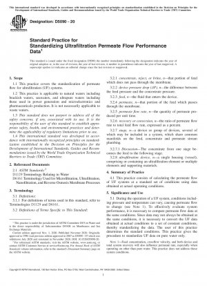 Standard Practice for Standardizing Ultrafiltration Permeate Flow Performance Data