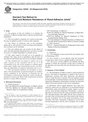 Standard Test Method for Heat and Moisture Resistance of Wood-Adhesive Joints