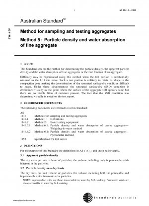 Methods for sampling and testing aggregates - Particle density and water absorption of fine aggregate