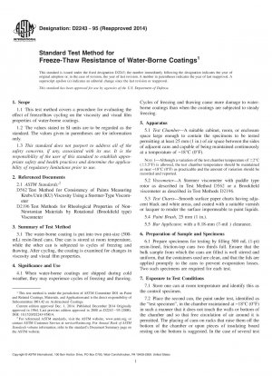Standard Test Method for Freeze-Thaw Resistance of Water-Borne Coatings