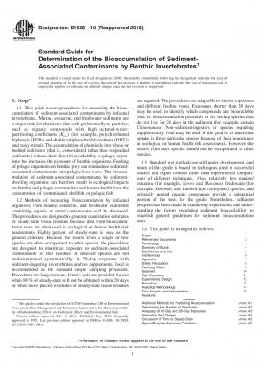 Standard Guide for Determination of the Bioaccumulation of Sediment-Associated  Contaminants by Benthic Invertebrates