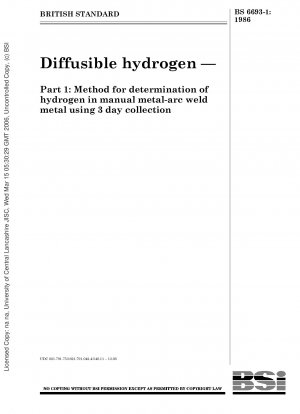 Diffusible hydrogen — Part 1 : Method for determination of hydrogen in manual metal - arc weld metal using 3 day collection