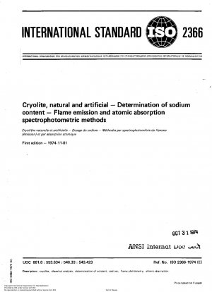 Cryolite, natural and artificial; Determination of sodium content; Flame emission and atomic absorption spectrophotometric methods