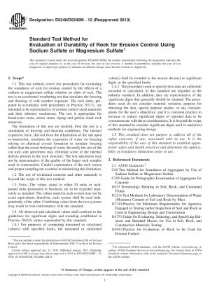 Standard Test Method for  Evaluation of Durability of Rock for Erosion Control Using  Sodium Sulfate or Magnesium Sulfate