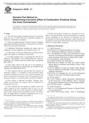 Standard Test Method for  Determining Corrosive Effect of Combustion Products Using   the Cone Corrosimeter