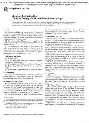 Test Method for Tension Testing of Calcium Phosphate Coatings (Withdrawn 2000)
