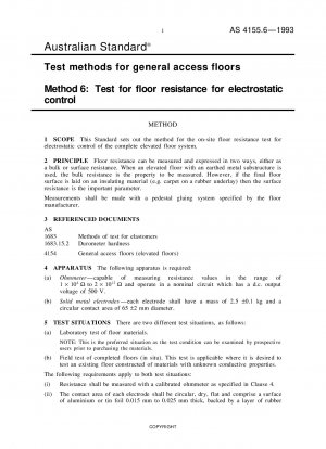 Test methods for general access floors - Test for floor resistance for electrostatic control