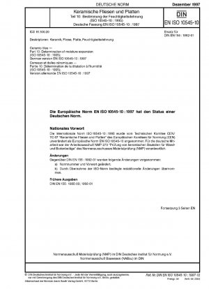 Ceramic tiles - Part 10: Determination of moisture expansion (ISO 10545-10:1995); German version EN ISO 10545-10:1997