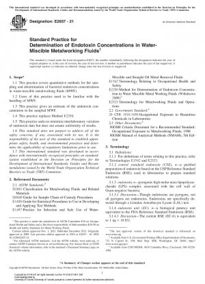 Standard Practice for Determination of Endotoxin Concentrations in Water-Miscible Metalworking Fluids