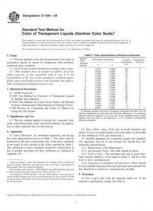 Standard Test Method for Color of Transparent Liquids (Gardner Color Scale)
