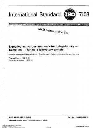 Liquefied anhydrous ammonia for industrial use; Sampling; Taking a laboratory sample