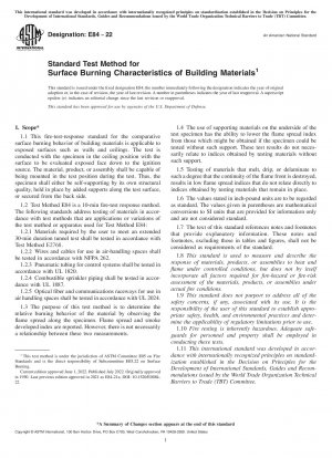 Standard Test Method for Surface Burning Characteristics of Building Materials
