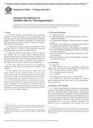 Standard Test Methods for Volatility Rate by Thermogravimetry