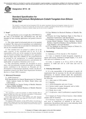 Standard Specification for Nickel-Chromium-Molybdenum-Cobalt-Tungsten-Iron-Silicon Alloy Bar