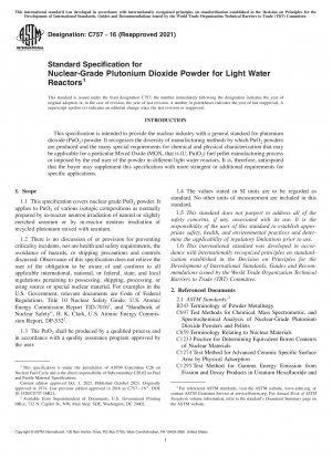 Standard Specification for Nuclear-Grade Plutonium Dioxide Powder for Light Water Reactors
