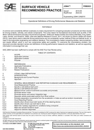 Operational Definitions of Driving Performance Measures and Statistics