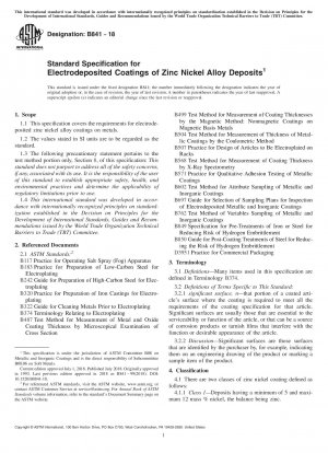 Standard Specification for Electrodeposited Coatings of Zinc Nickel Alloy Deposits