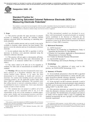 Standard Practice for Replacing Saturated Calomel Reference Electrode (SCE) for Measuring Electrode Potentials