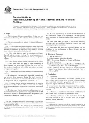 Standard Guide for  Industrial Laundering of Flame, Thermal, and Arc Resistant  Clothing