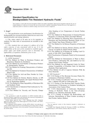 Standard Specification for  Biodegradable Fire Resistant Hydraulic Fluids