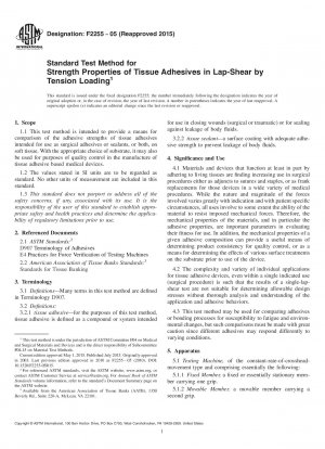 Standard Test Method for Strength Properties of Tissue Adhesives in Lap-Shear by Tension  Loading