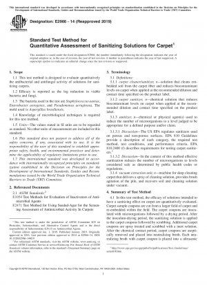 Standard Test Method for Quantitative Assessment of Sanitizing Solutions for Carpet