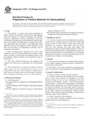 Standard Practice for Preparation of Plastics Materials for Electroplating