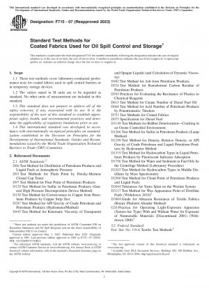 Standard Test Methods for Coated Fabrics Used for Oil Spill Control and Storage
